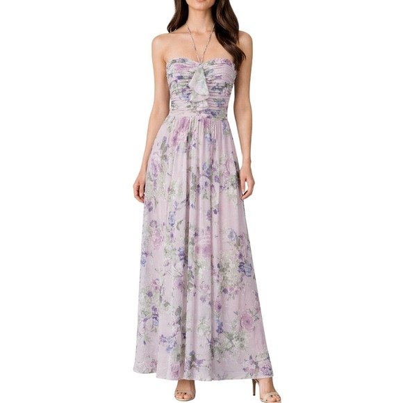 Jenny Yoo Dresses & Skirts - Jenny Yoo Halter Maxi Dress Size 6 Lavender Floral Chiffon Feminine Formal Event